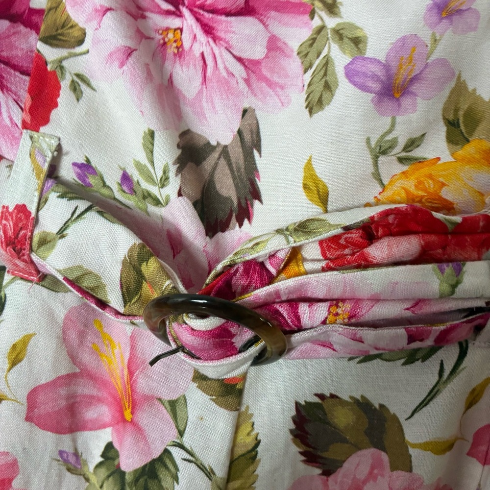 Nwot Venus Pink Floral Linen Belted Wide Leg Jumpsuit Size 10 Strapless Smocked - Picture 3 of 9